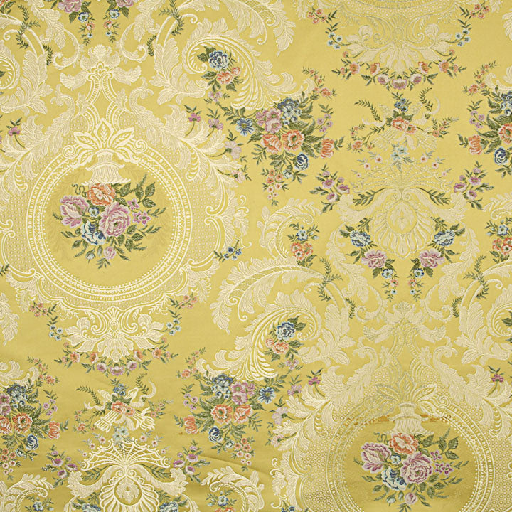 Brocart jacquard damas à motifs floraux jaunes et dorés - Ribes y Casals