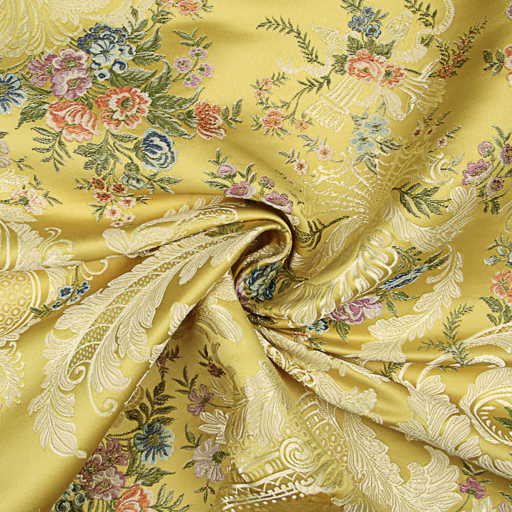 Brocart jacquard damas à motifs floraux jaunes et dorés - Ribes y Casals