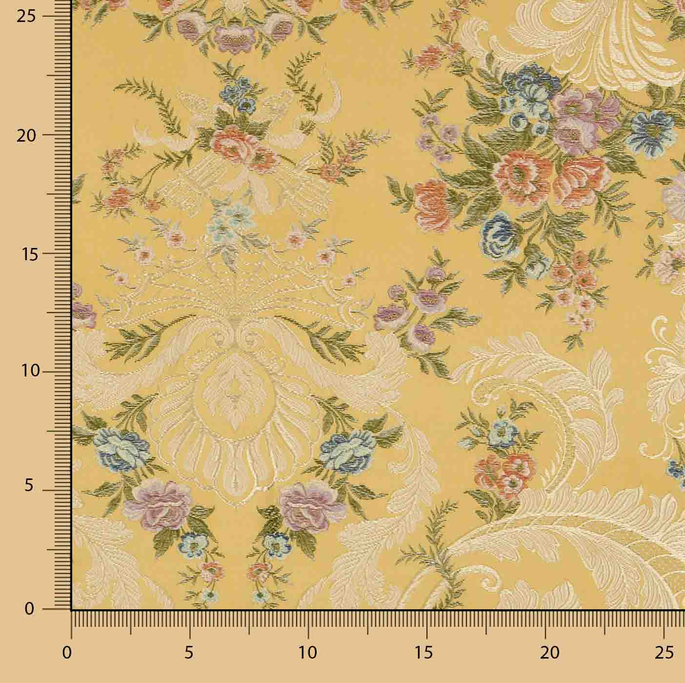 Brocart jacquard damas à motifs floraux jaunes et dorés - Ribes y Casals