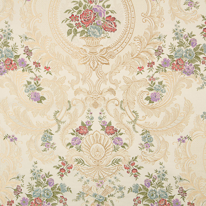Brocart jacquard damas à motifs floraux, beige et doré - Ribes y Casals