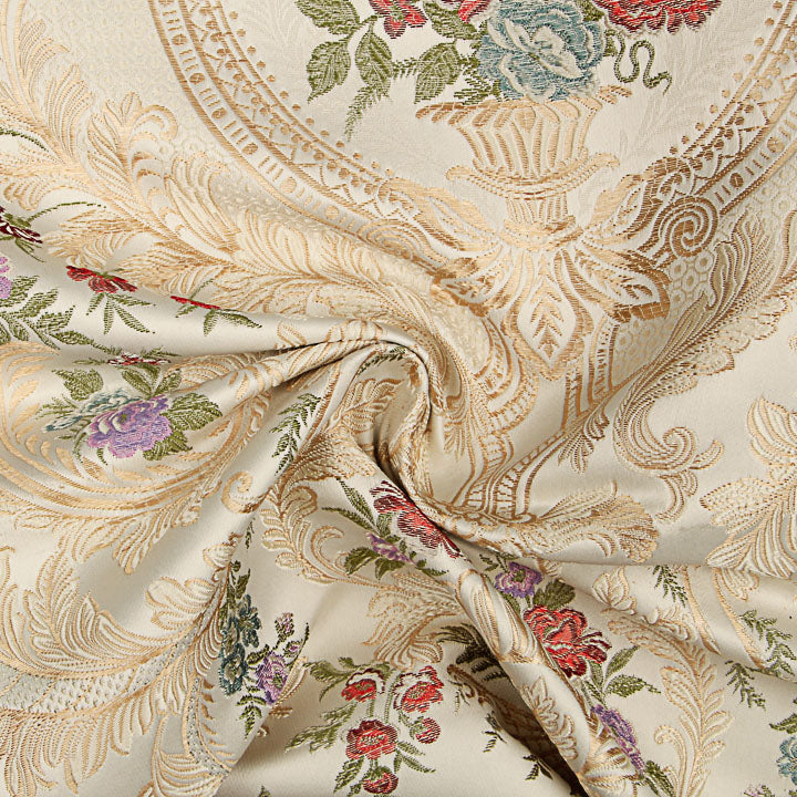 Brocart jacquard damas à motifs floraux, beige et doré - Ribes y Casals