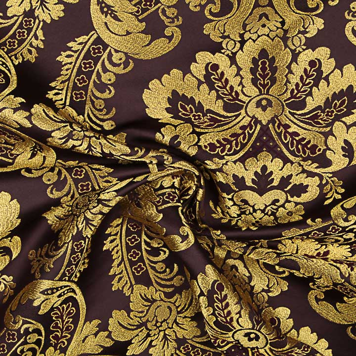 Brocart jacquard damas doré et violet - Ribes y Casals