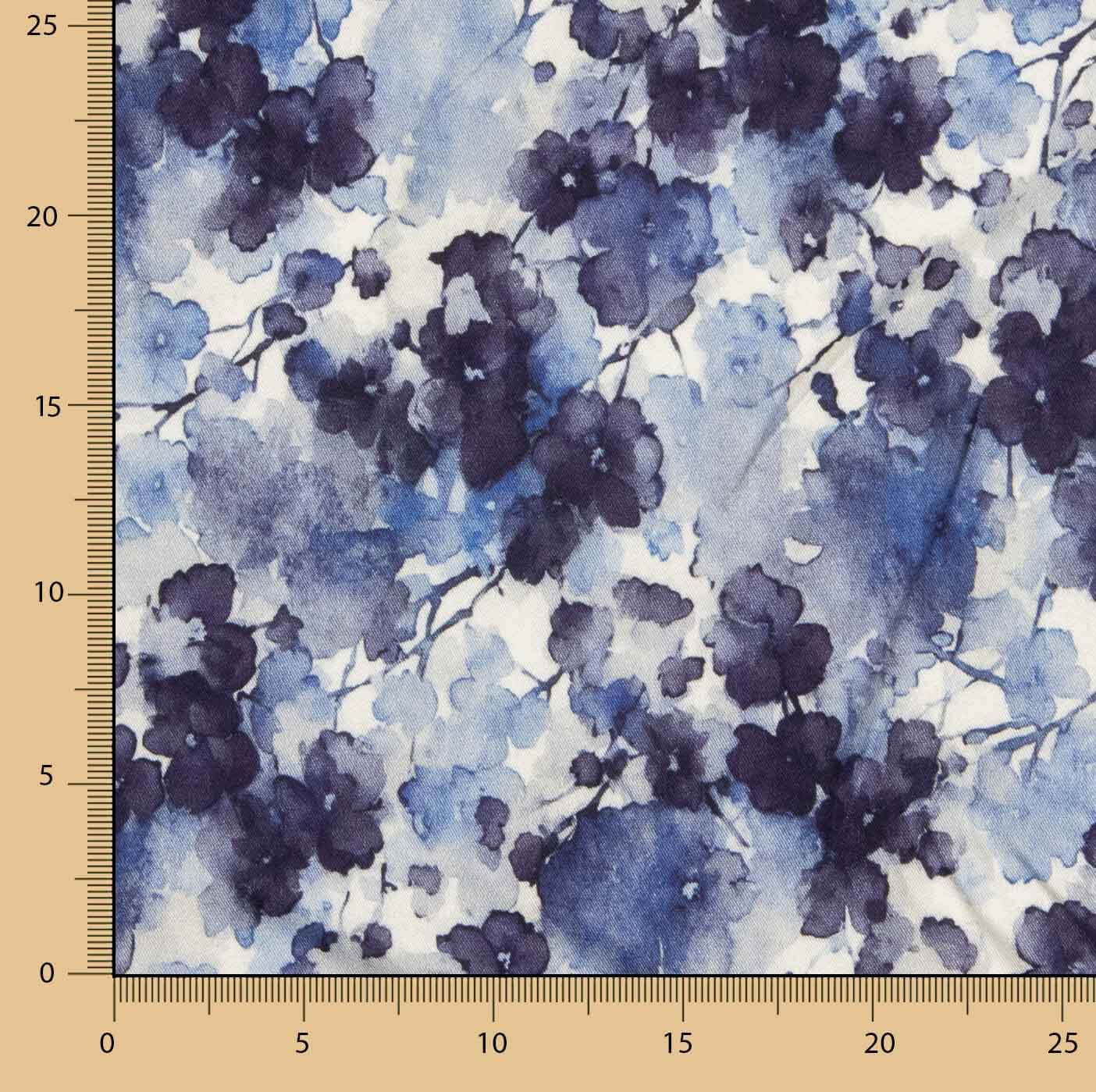 Tissu de viscose élastique à fleurs aquarelles bleues - Ribes y Casals