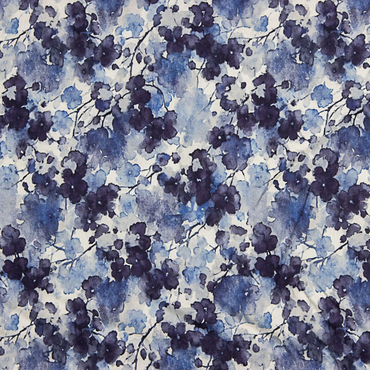Tissu de viscose élastique à fleurs aquarelles bleues - Ribes y Casals