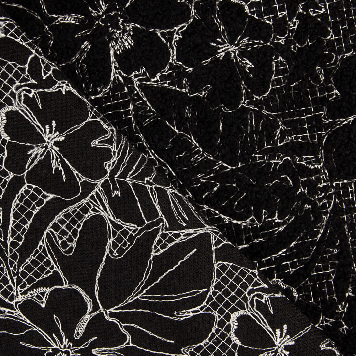 Bouclé brodé de motifs floraux Noctis Noir - Ribes y Casals