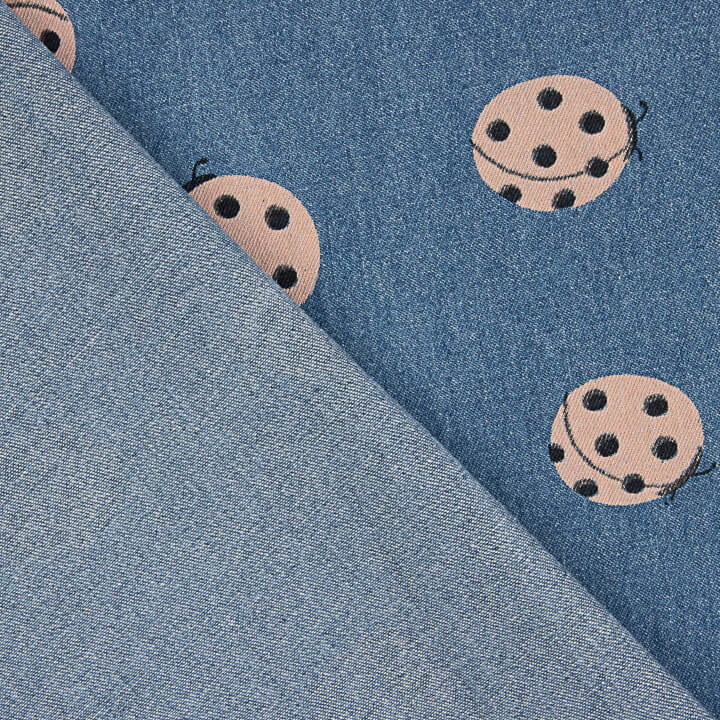 Denim en coton imprimé de coccinelles indigo - Ribes y Casals