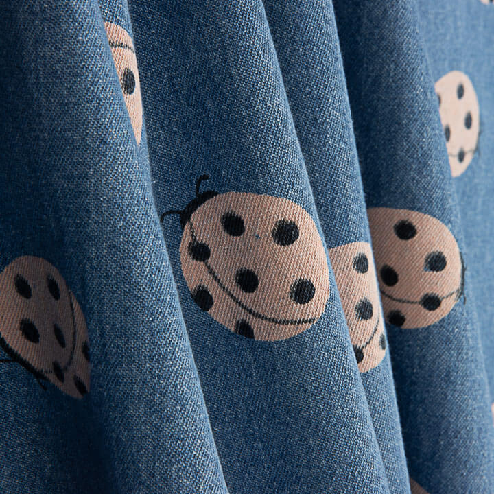 Denim en coton imprimé de coccinelles indigo - Ribes y Casals