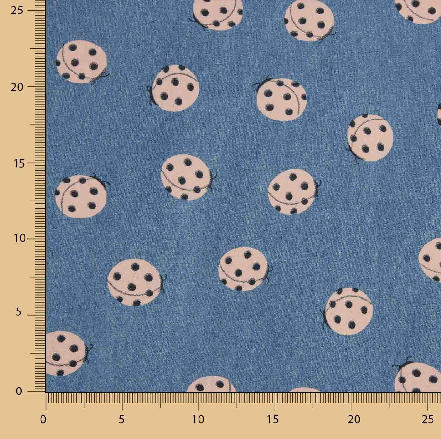 Denim en coton imprimé de coccinelles indigo - Ribes y Casals