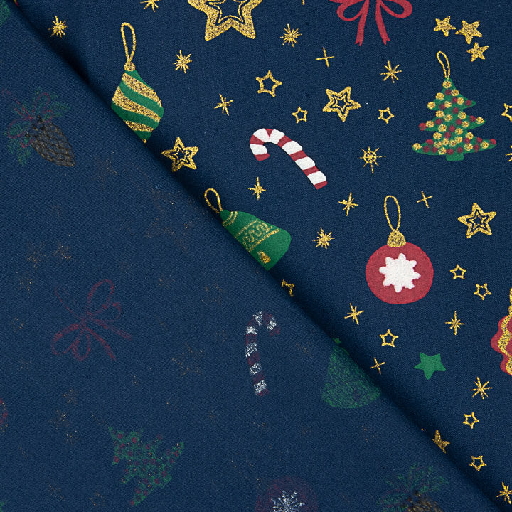 Popeline de Noël, décorations bleu marine - Ribes y Casals