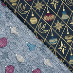 Popeline de Noël « Boules et étoiles » bleu marine - Ribes y Casals