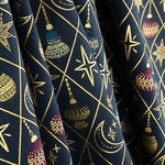 Popeline de Noël « Boules et étoiles » bleu marine - Ribes y Casals