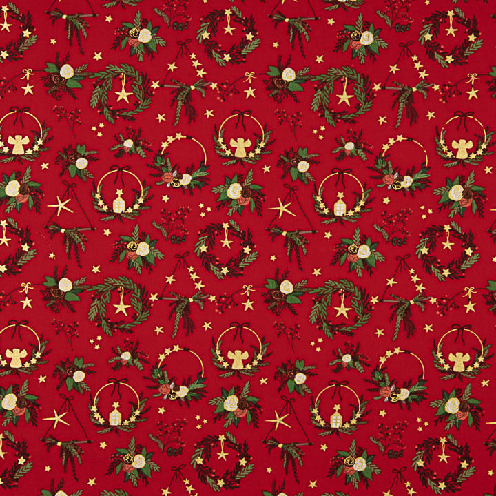 Popeline de Noël Couronnes Rouge - Ribes y Casals