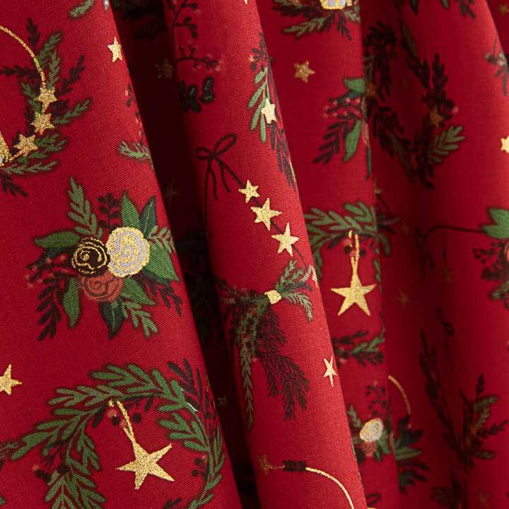 Popeline de Noël Couronnes Rouge - Ribes y Casals