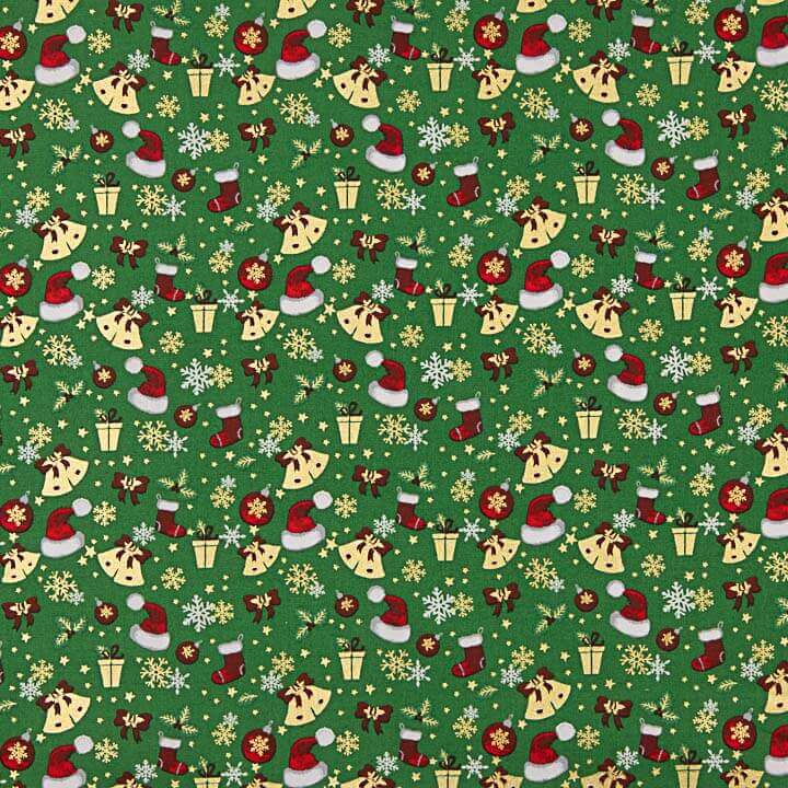Popeline de Noël, motifs de Noël, vert - Ribes y Casals