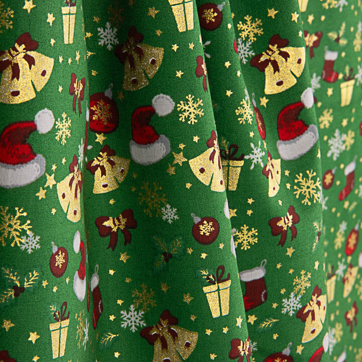 Popeline de Noël, motifs de Noël, vert - Ribes y Casals