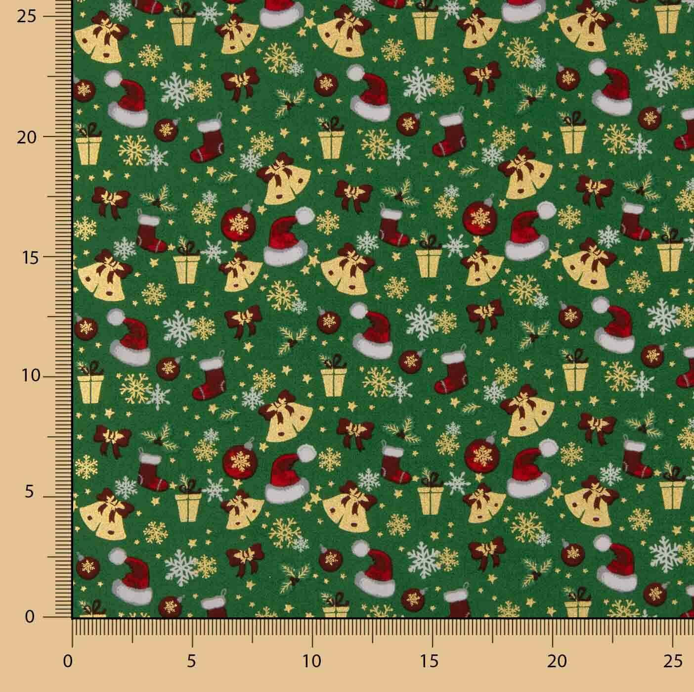Popeline de Noël, motifs de Noël, vert - Ribes y Casals