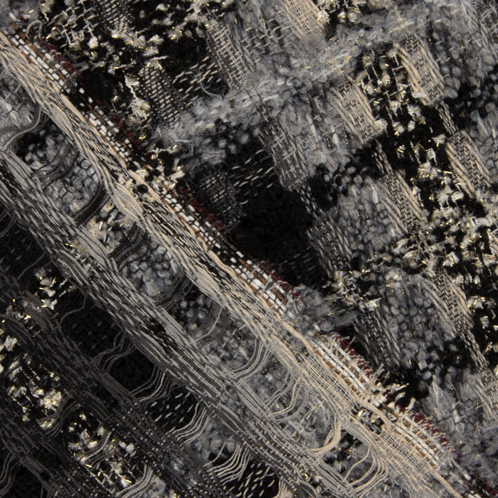 Tweed de laine mosaïque gris et noir avec Lurex doré - Ribes y Casals