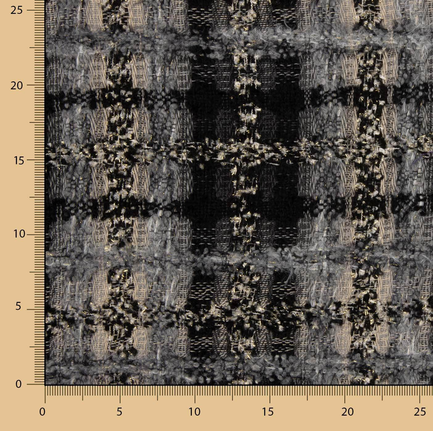 Tweed de laine mosaïque gris et noir avec Lurex doré - Ribes y Casals