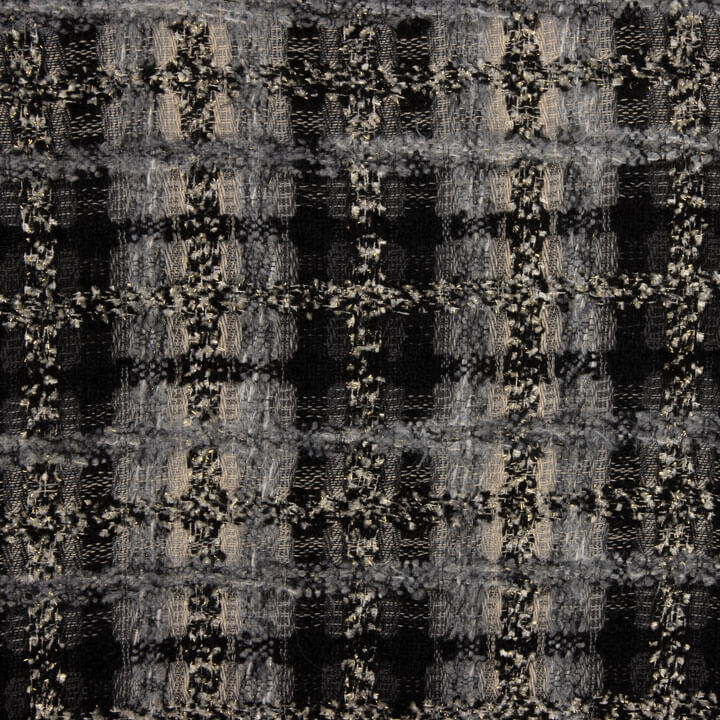 Tweed de laine mosaïque gris et noir avec Lurex doré - Ribes y Casals