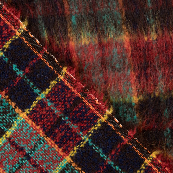Tweed de laine Glencoe double face rouge et turquoise - Ribes y Casals