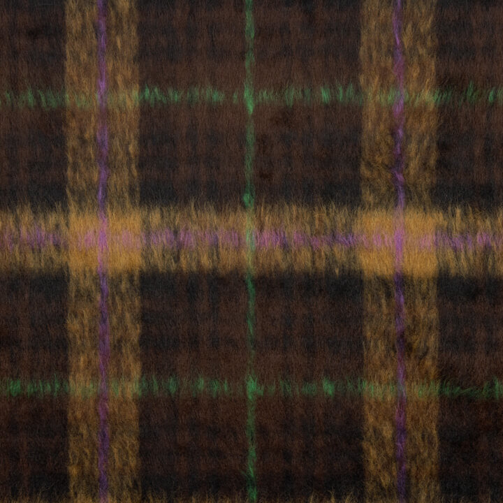 Tweed de laine Braemar double face chocolat et violet - Ribes y Casals