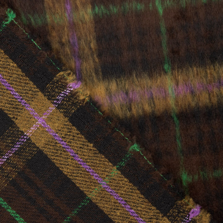 Tweed de laine Braemar double face chocolat et violet - Ribes y Casals