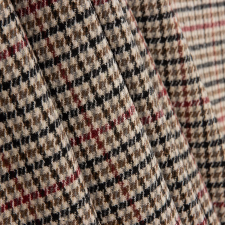Loden en laine à motif pied-de-poule beige, noir et rouge - Ribes y Casals