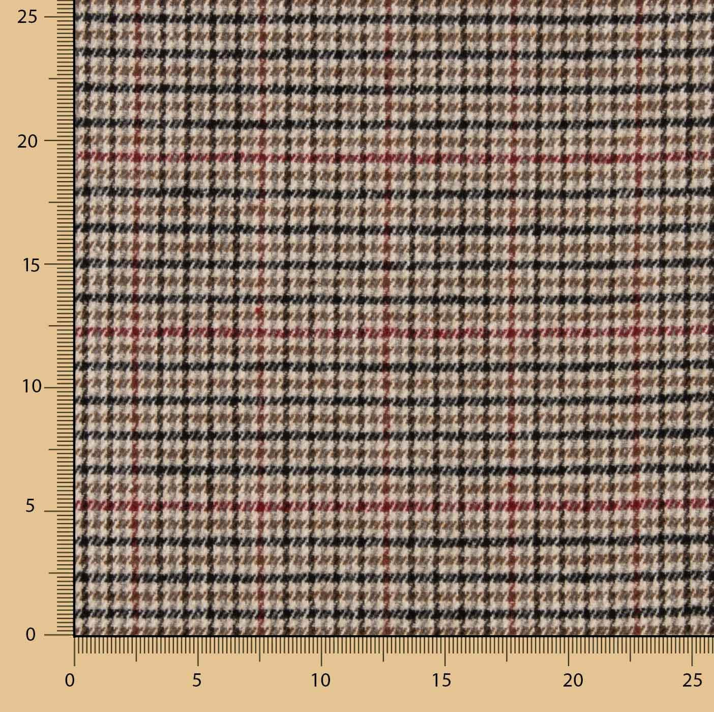 Loden en laine à motif pied-de-poule beige, noir et rouge - Ribes y Casals