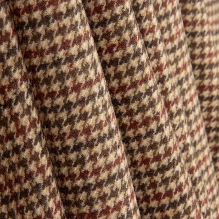 Loden en laine à motif pied-de-poule beige et grenat - Ribes y Casals