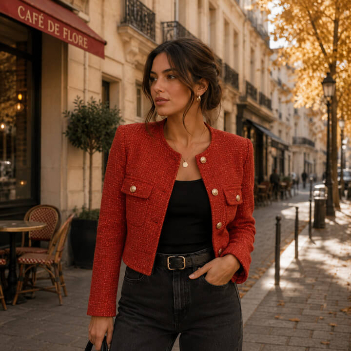 Tweed de laine rouge corail - Ribes y Casals