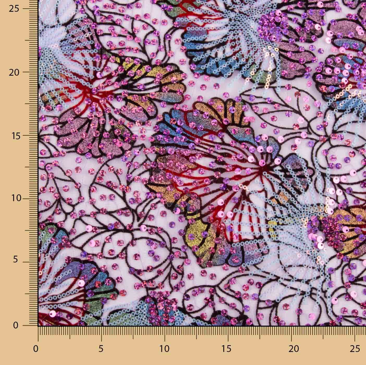 Tulle floqué brodé de sequins « Jardin violet » - Ribes y Casals