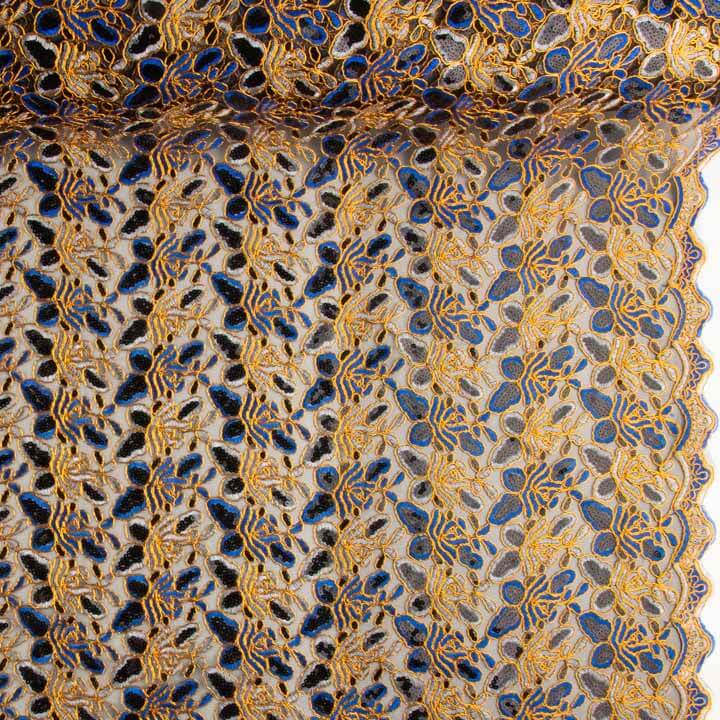 Broderie « Rebrodé » avec tissu à sequins Alhambra bleus - Ribes y Casals
