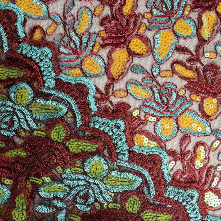 Broderie rebrossée avec tissu à sequins Alhambra Rouge - Ribes y Casals