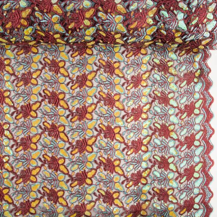 Broderie rebrossée avec tissu à sequins Alhambra Rouge - Ribes y Casals