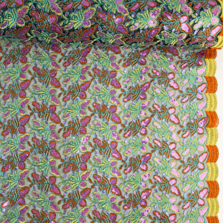 Broderie « Rebrodé » avec sequins Alhambra orange/jaune - Ribes y Casals