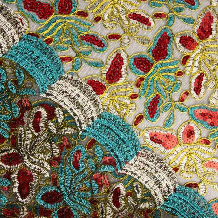 Broderie rebrossée avec tissu à sequins Alhambra vert turquoise - Ribes y Casals