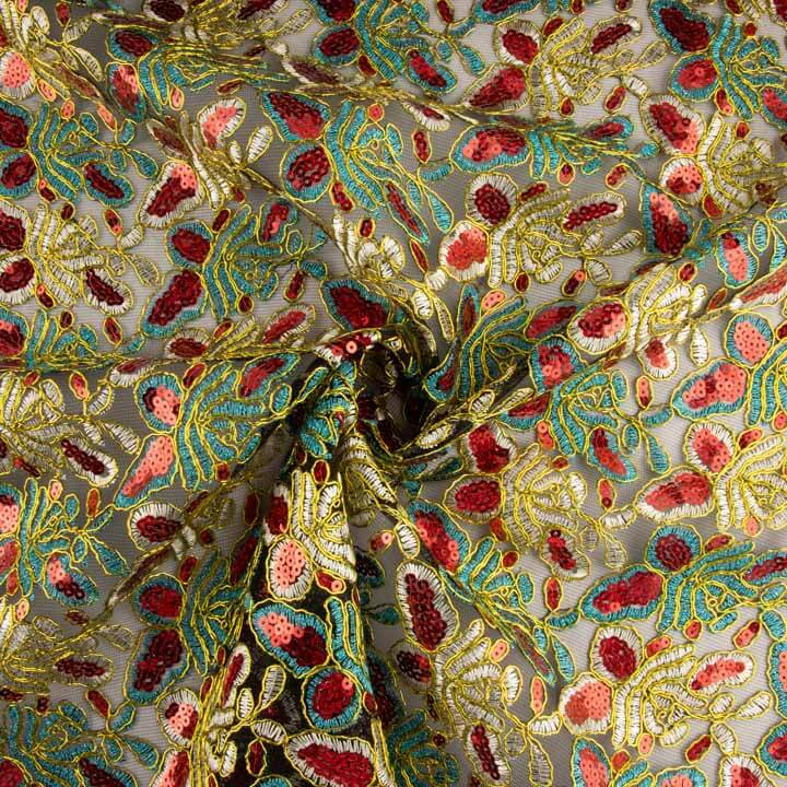 Broderie rebrossée avec tissu à sequins Alhambra vert turquoise - Ribes y Casals
