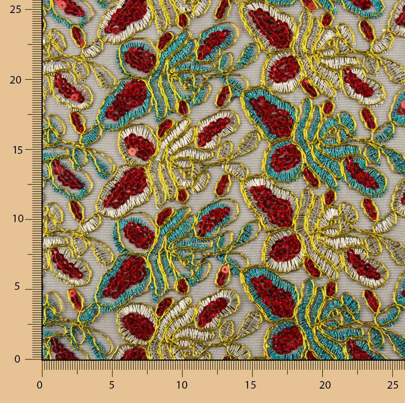 Broderie rebrossée avec tissu à sequins Alhambra vert turquoise - Ribes y Casals