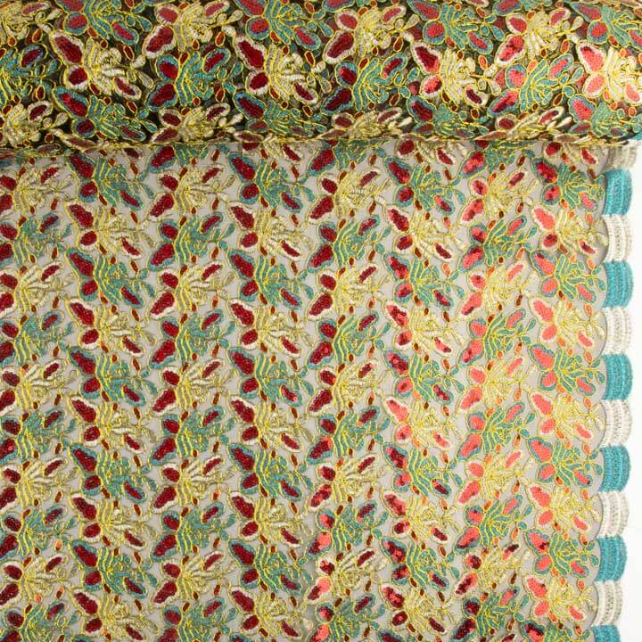 Broderie rebrossée avec tissu à sequins Alhambra vert turquoise - Ribes y Casals