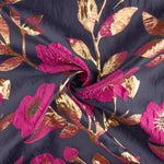 Brocart fantaisie Magnolia bleu, fuchsia et doré - Ribes y Casals
