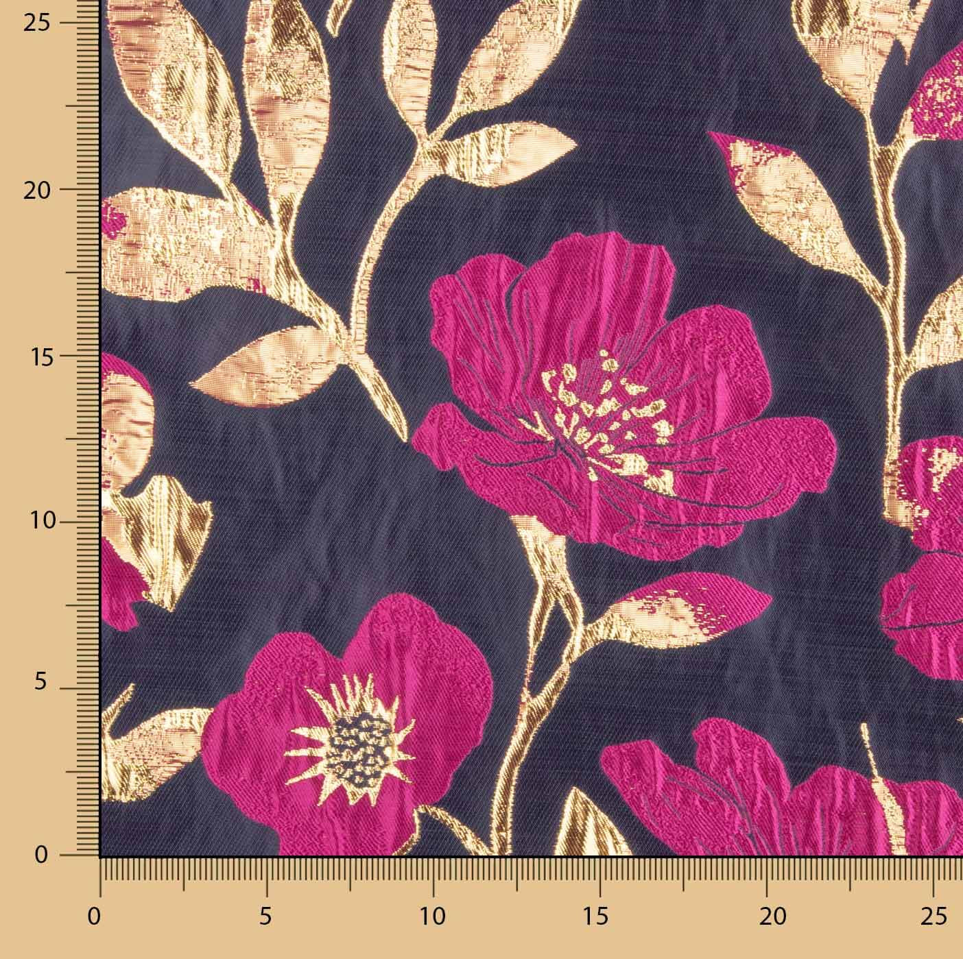 Brocart fantaisie Magnolia bleu, fuchsia et doré - Ribes y Casals
