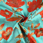 Brocart fantaisie Magnolia turquoise, rouge et doré - Ribes y Casals