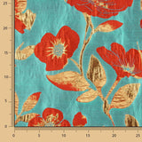 Brocart fantaisie Magnolia turquoise, rouge et doré - Ribes y Casals