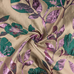 Brocart fantaisie Magnolia taupe, vert et rose - Ribes y Casals