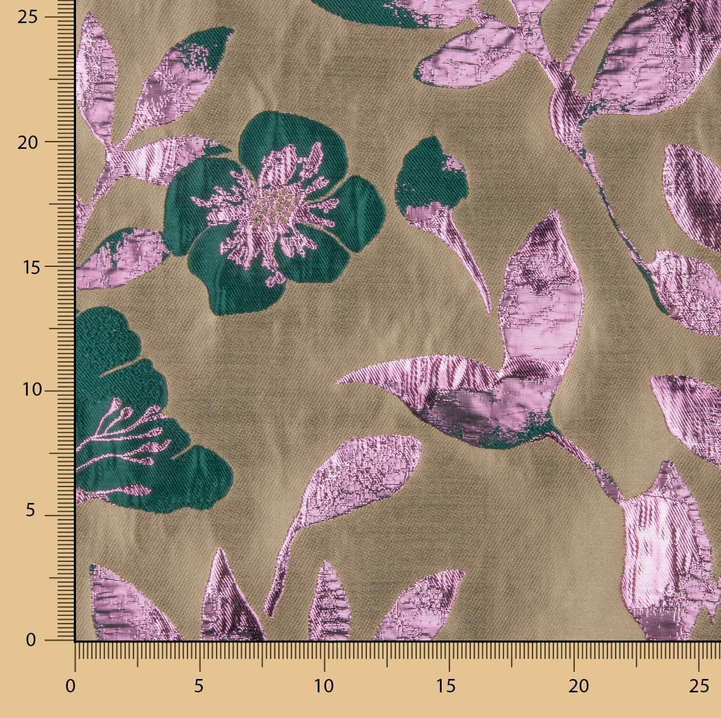 Brocart fantaisie Magnolia taupe, vert et rose - Ribes y Casals