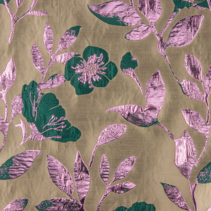 Brocart fantaisie Magnolia taupe, vert et rose - Ribes y Casals