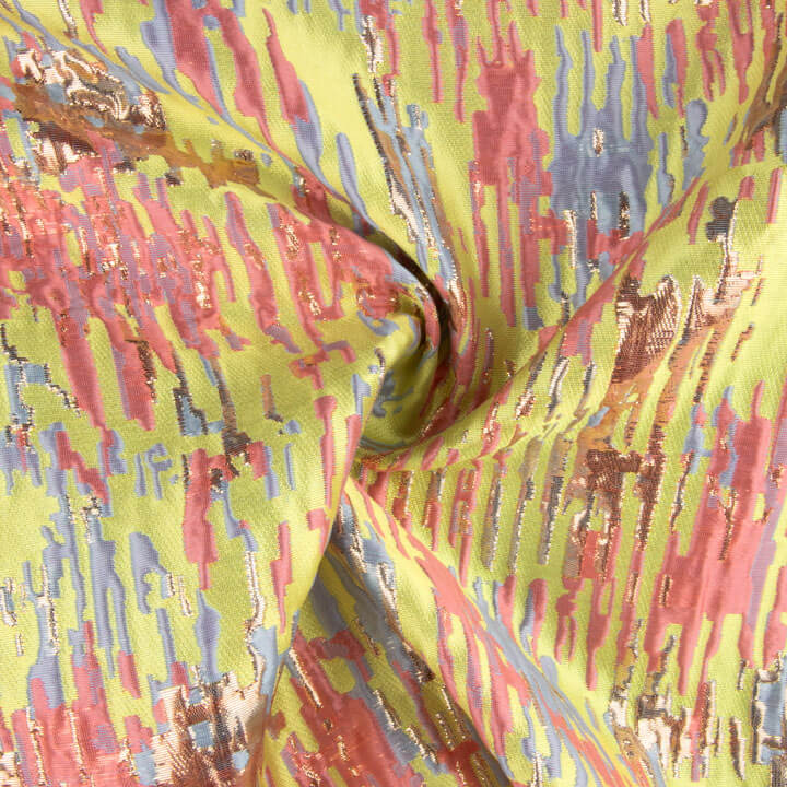 Jacquard fantaisie pailleté vert citron multicolore - Ribes y Casals