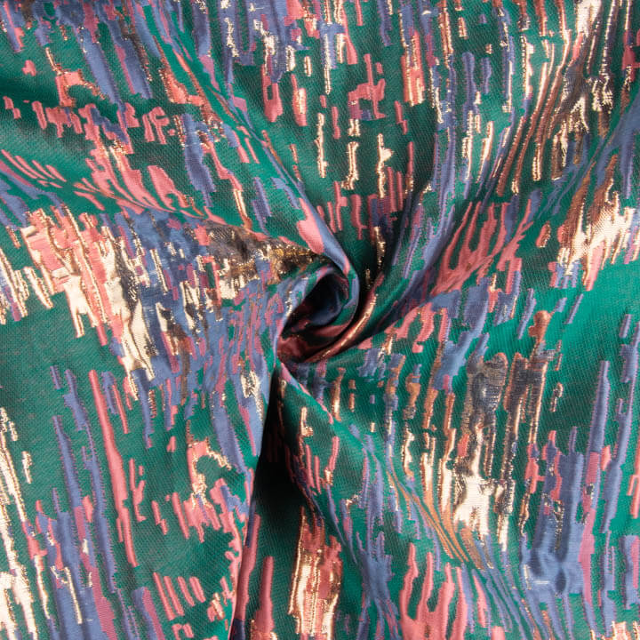 Jacquard fantaisie pailleté vert pétrole multicolore - Ribes y Casals