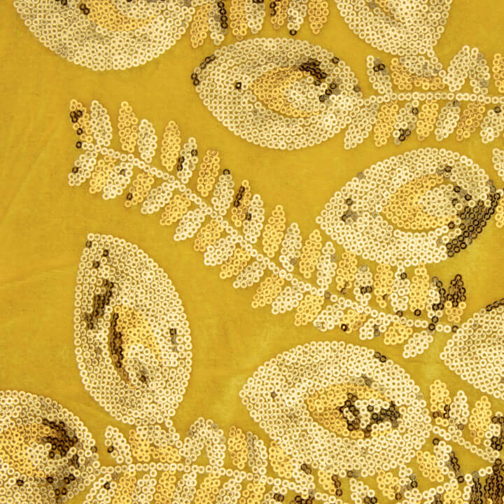 Tissu en velours brodé « Yellow Dahlia » avec paillettes - Ribes y Casals