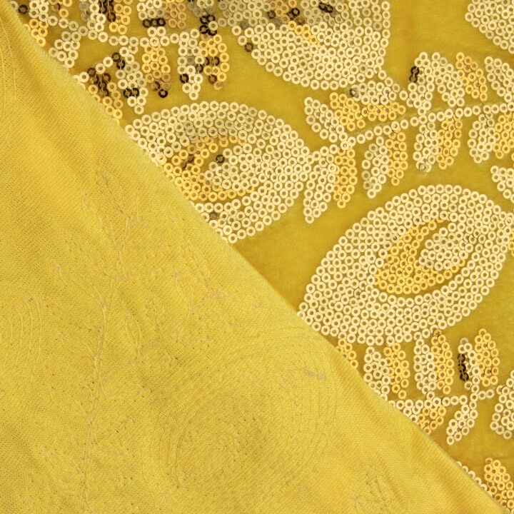 Tissu en velours brodé « Yellow Dahlia » avec paillettes - Ribes y Casals